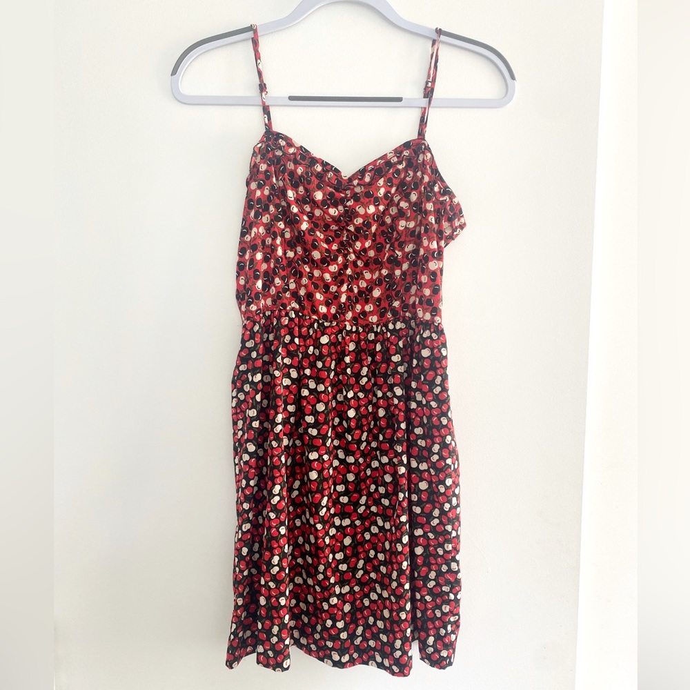 Vintage Urban Outfitters Cooperative Red and Black Apple Print Mini Dress